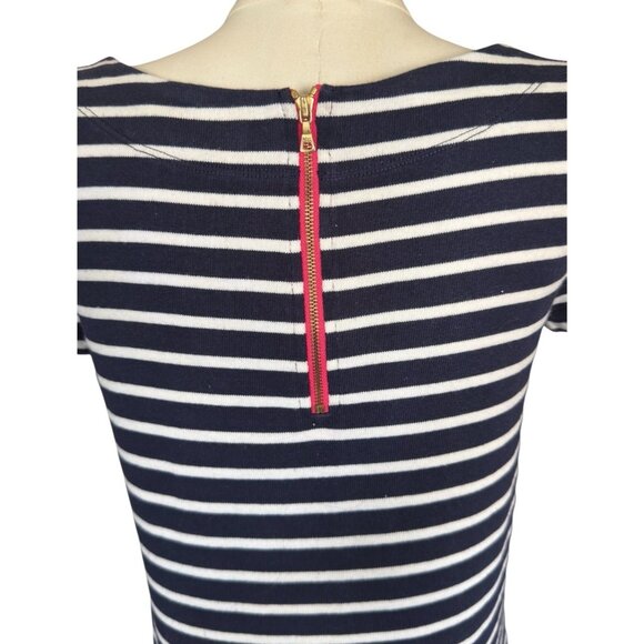 Loft Blue White Striped 100% Cotton Round Neck Short Sleeve Pullover Dress Sz XS - Picture 6 of 9